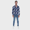 Load and play video in Gallery viewer, Men&#39;s Print Long Sleeve Classic Button Down Shirt Blue &amp; White | Porto Blanco