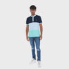 Load and play video in Gallery viewer, Men&#39;s Patchwork Short Sleeve Polo Shirt Blue White &amp; Turquoise