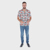 Load and play video in Gallery viewer, Men&#39;s Print Short Sleeve Classic Button Down Shirt White, Red &amp; Blue | Porto Blanco