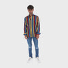 Load and play video in Gallery viewer, Men&#39;s Stripes Long Sleeve Button Down Shirt Red Yellow &amp; Blue