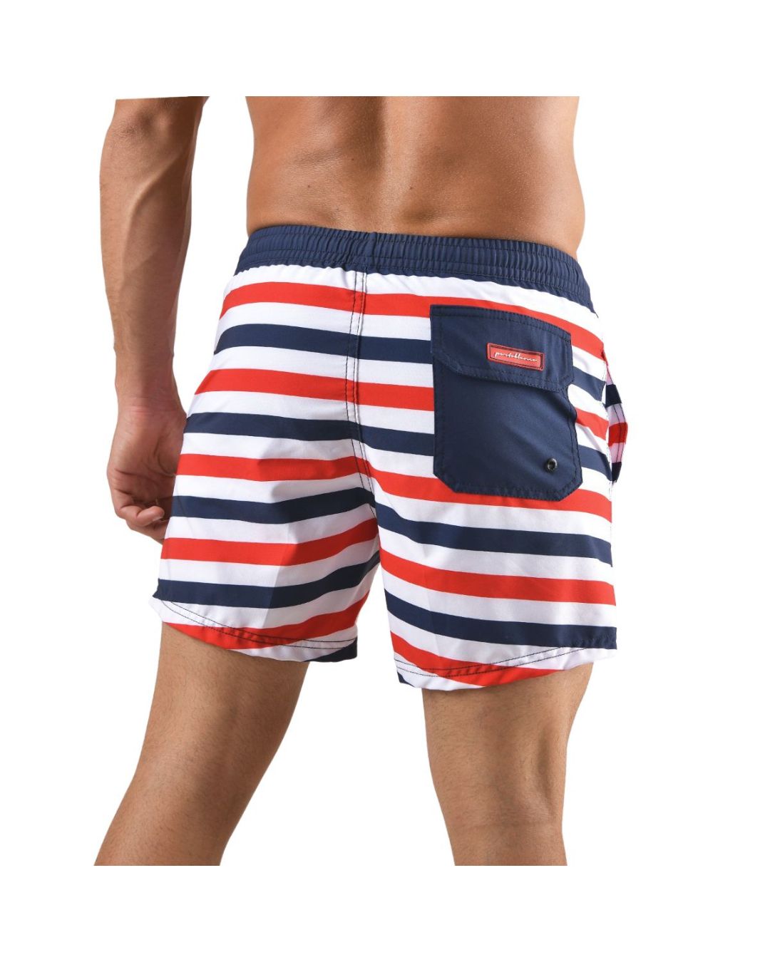 Men's Stripes Quick Dry Swim Trunks Blue White & Red