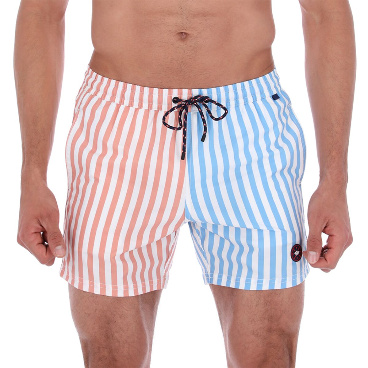 Men's Stripes Quick Dry Swim Trunks White Blue & Peach