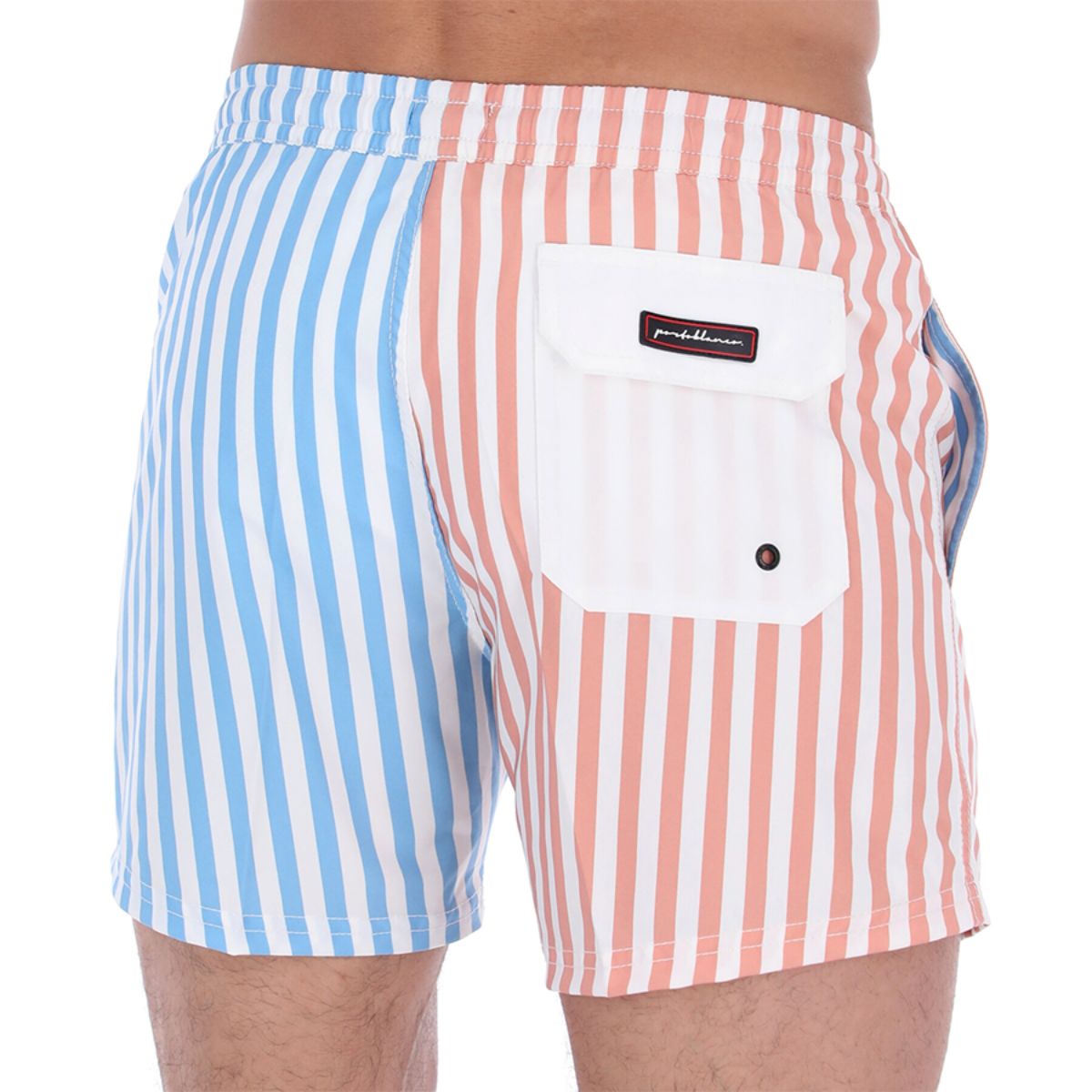 Men's Stripes Quick Dry Swim Trunks White Blue & Peach