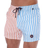 Men's Stripes Quick Dry Swim Trunks White Blue & Peach