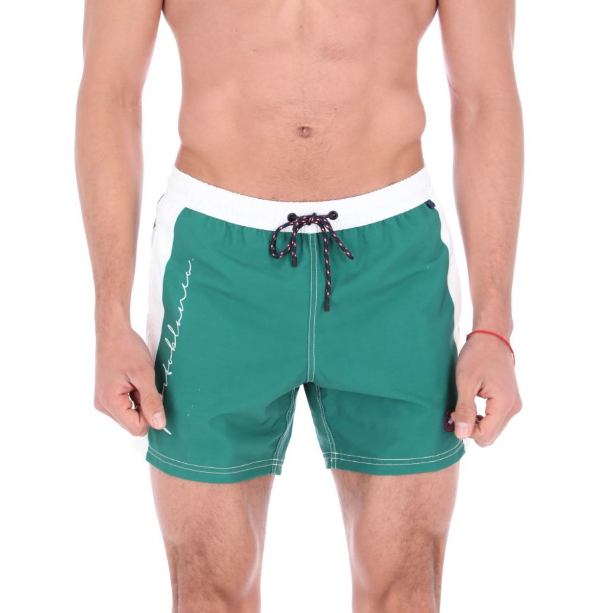 Men's Solid Quick Dry Swim Trunks Green & White