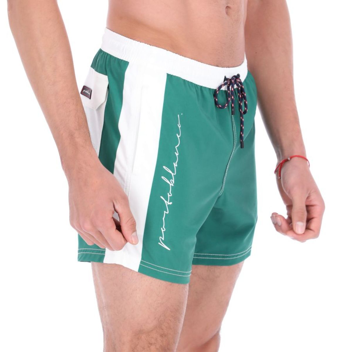 Men's Solid Quick Dry Swim Trunks Green & White