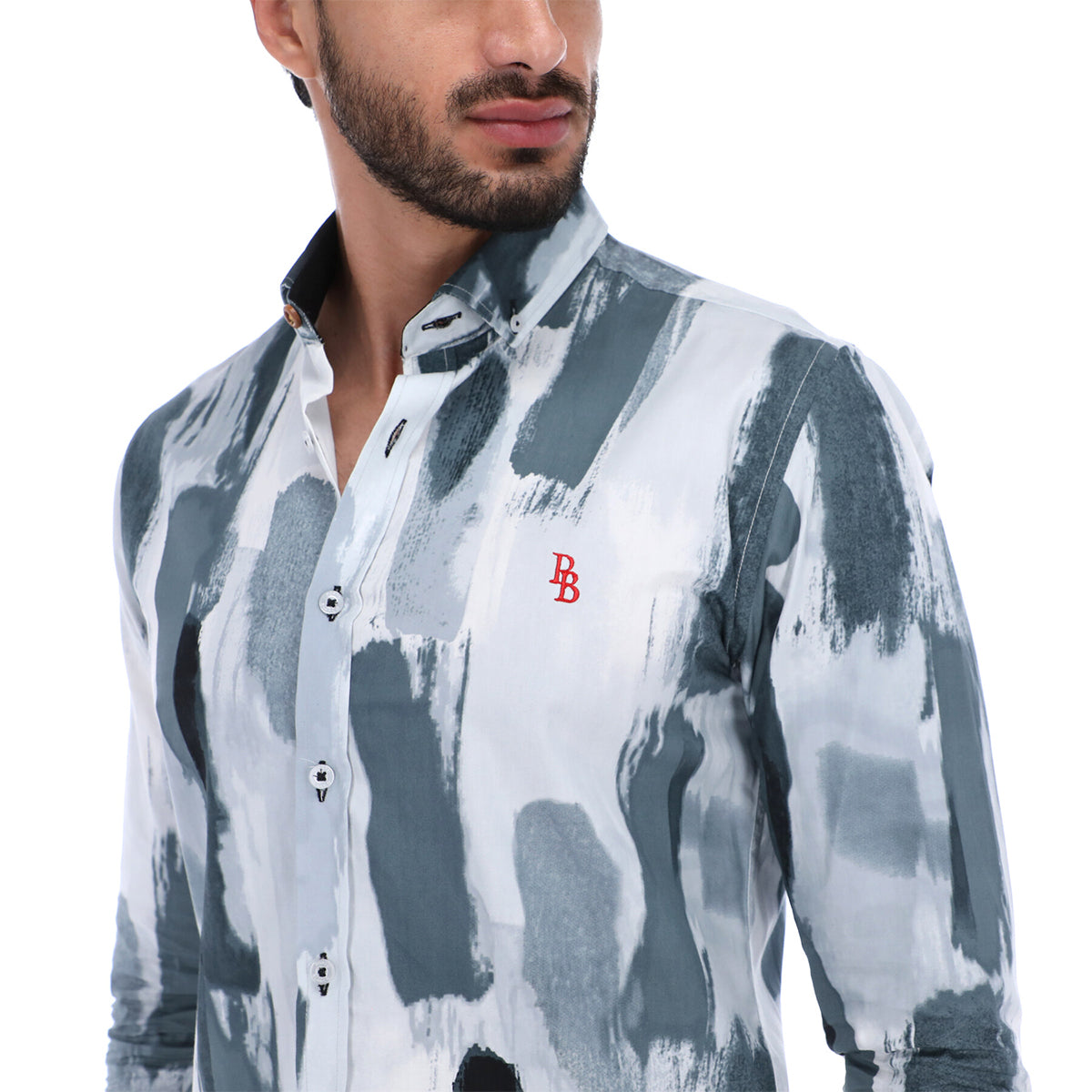 Men's Abstract Long Sleeve Button Down Shirt White & Grey