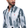 Load image into Gallery viewer, Men&#39;s Abstract Long Sleeve Button Down Shirt White &amp; Grey