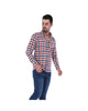 Men's Checkered Long Sleeve Button Down Shirt White Red & Blue