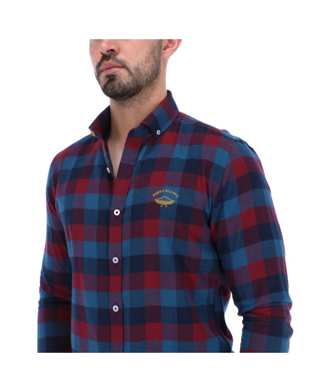 Men's Checkered Long Sleeve Button Down Shirt Blue & Red