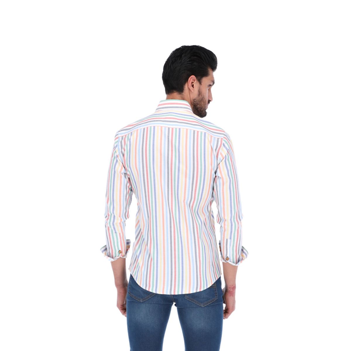 Men's Stripes Long Sleeve Button Down Shirt Multi Colored
