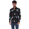Men's Print Long Sleeve Classic Button Down Shirt Black Blue & Pink