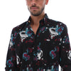 Men's Print Long Sleeve Classic Button Down Shirt Black Blue & Pink