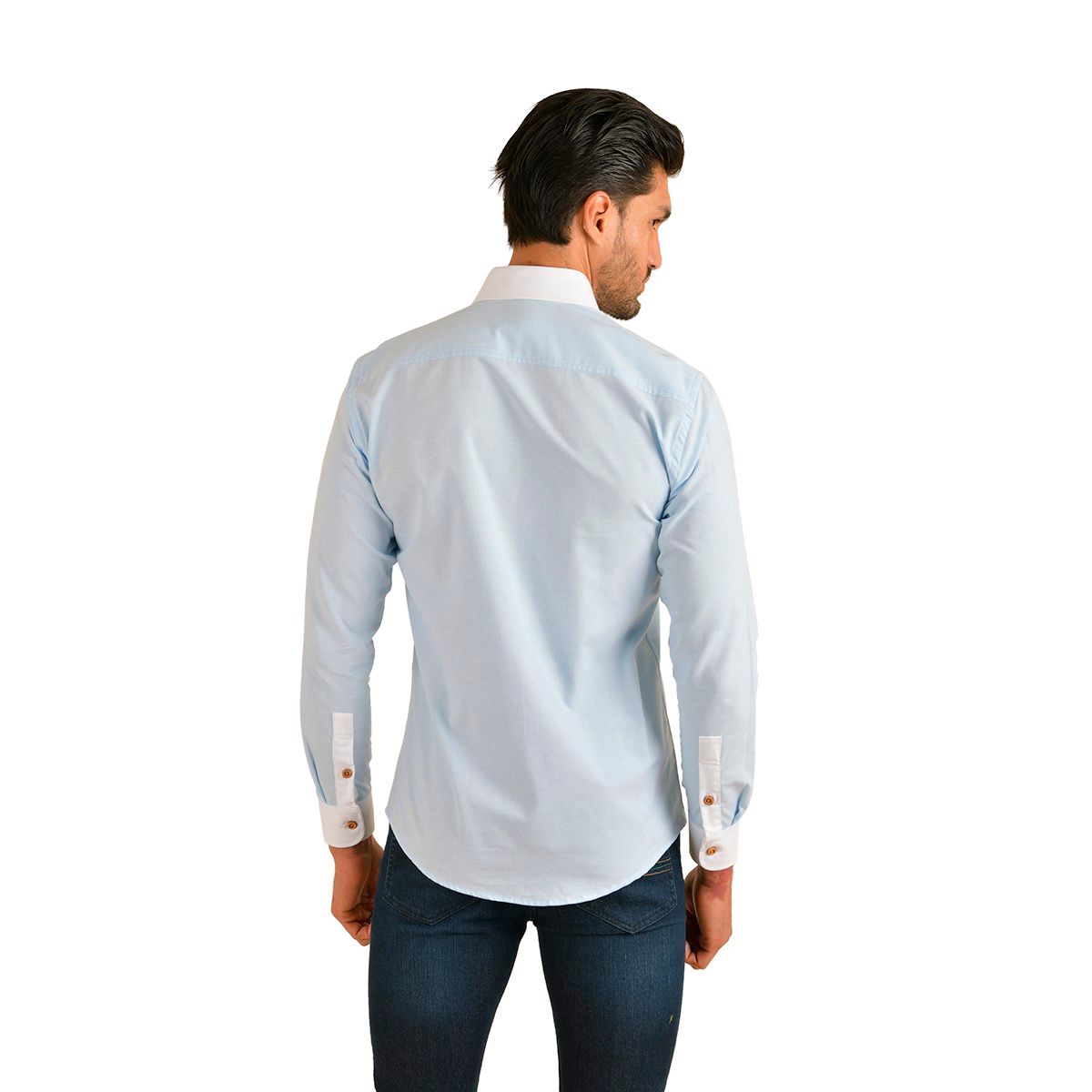 Men's Solid Long Sleeve Button Down Shirt Blue & White