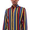 Men's Stripes Long Sleeve Button Down Shirt Red Yellow & Blue