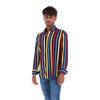 Men's Stripes Long Sleeve Button Down Shirt Red Yellow & Blue