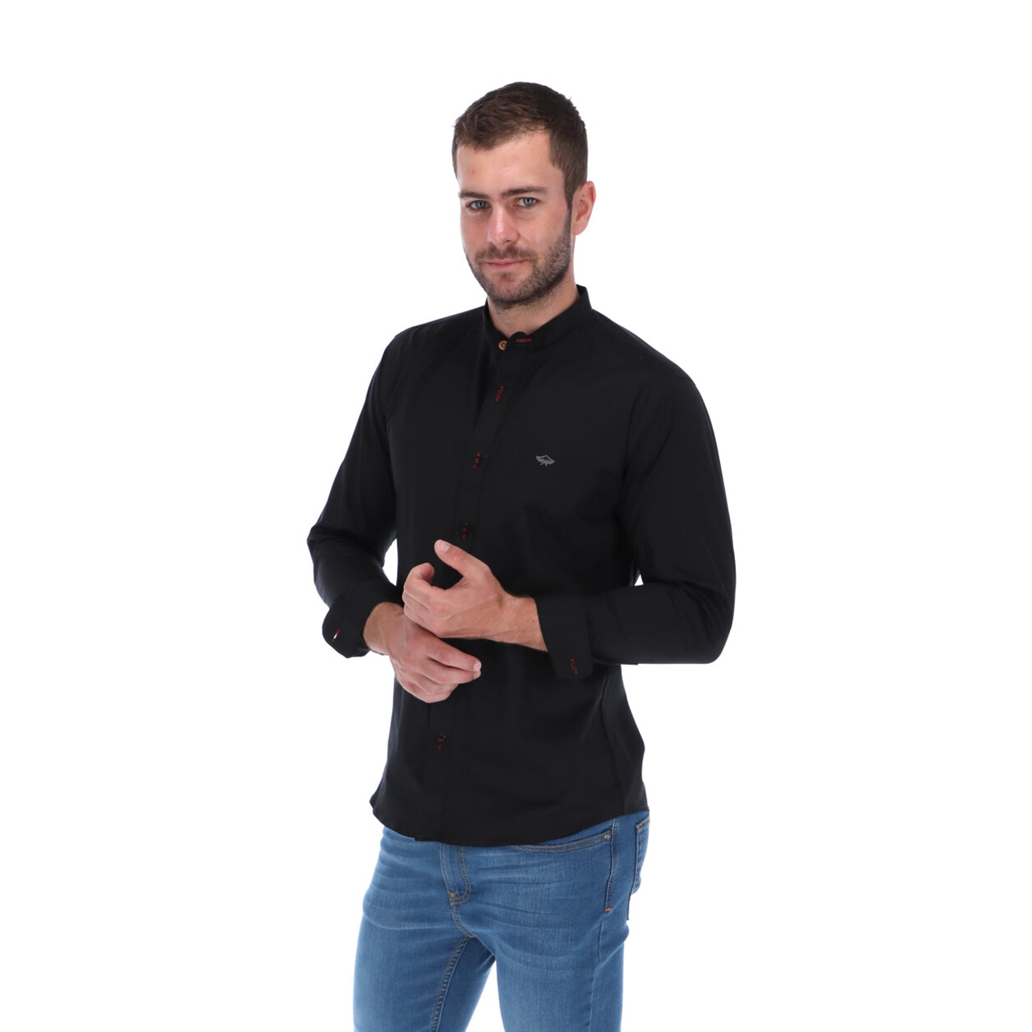 Men's Solid Long Sleeve Classic Button Down Shirt Black | Porto Blanco