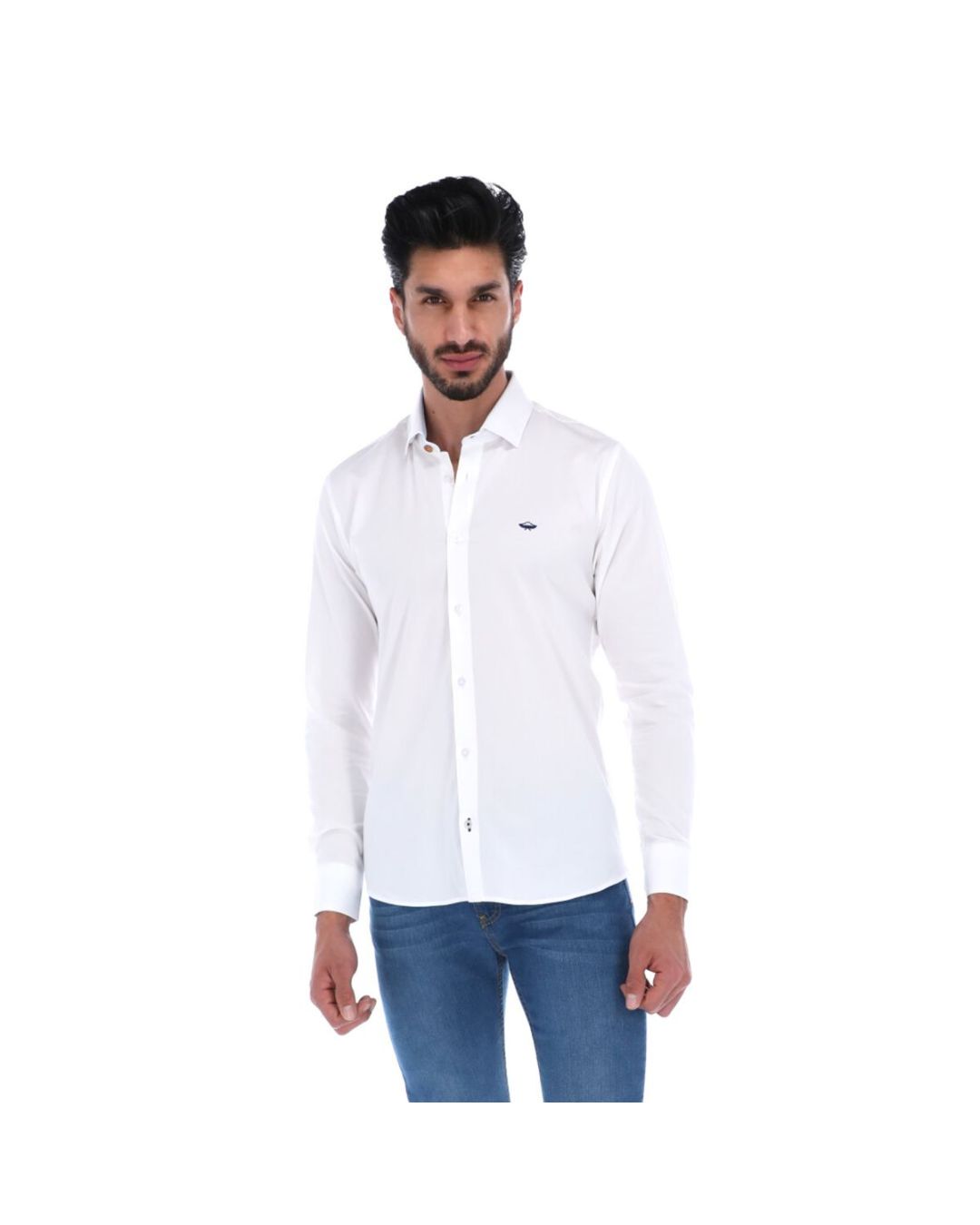Men's Solid Long Sleeve Button Down Shirt White