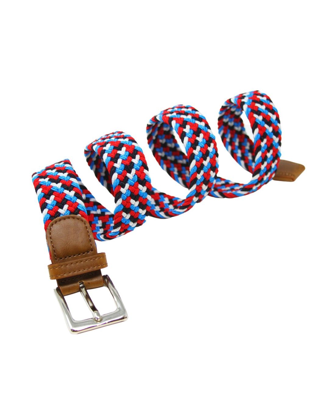 Men's Patchwork Elastane Belt Red Blue & White