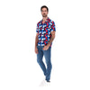 Men's Abstract Short Sleeve Classic Button Down Shirt Blue, Red & White | Porto Blanco