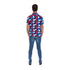 Men's Abstract Short Sleeve Classic Button Down Shirt Blue, Red & White | Porto Blanco