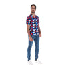 Men's Abstract Short Sleeve Classic Button Down Shirt Blue, Red & White | Porto Blanco