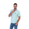 Men's Checkered Short Sleeve Classic Button Down Shirt Blue White & Green | Porto Blanco