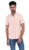 Men's Stripes Short Sleeve Button Down Shirt White & Peach