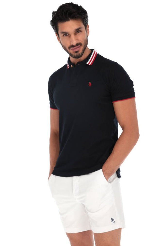 Men's Solid Short Sleeve Polo Shirt Blue & Red