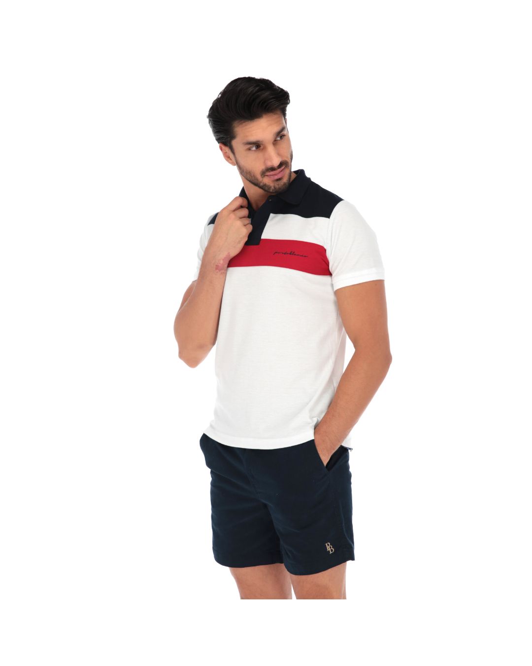 Men's Patchwork Short Sleeve Polo Shirt White Blue & Red