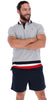 Men's Patchwork Short Sleeve Polo Shirt Grey Blue & Red