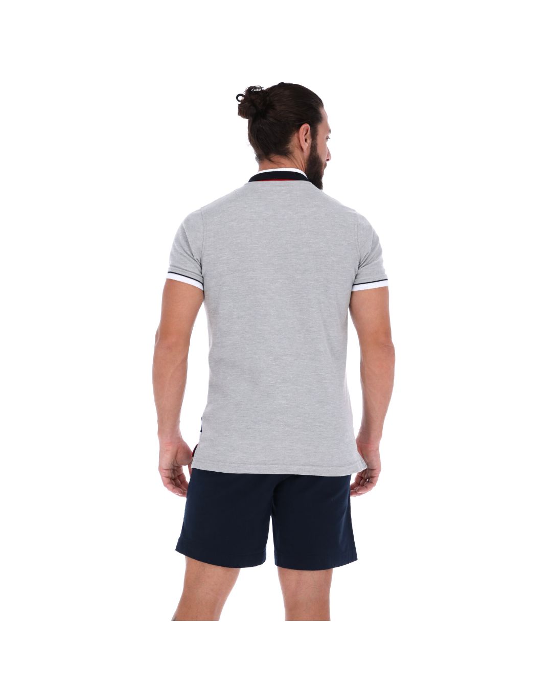 Men's Patchwork Short Sleeve Polo Shirt Grey Blue & Red