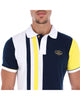 Men's Patchwork Short Sleeve Polo Shirt White Blue & Yellow