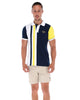 Men's Patchwork Short Sleeve Polo Shirt White Blue & Yellow