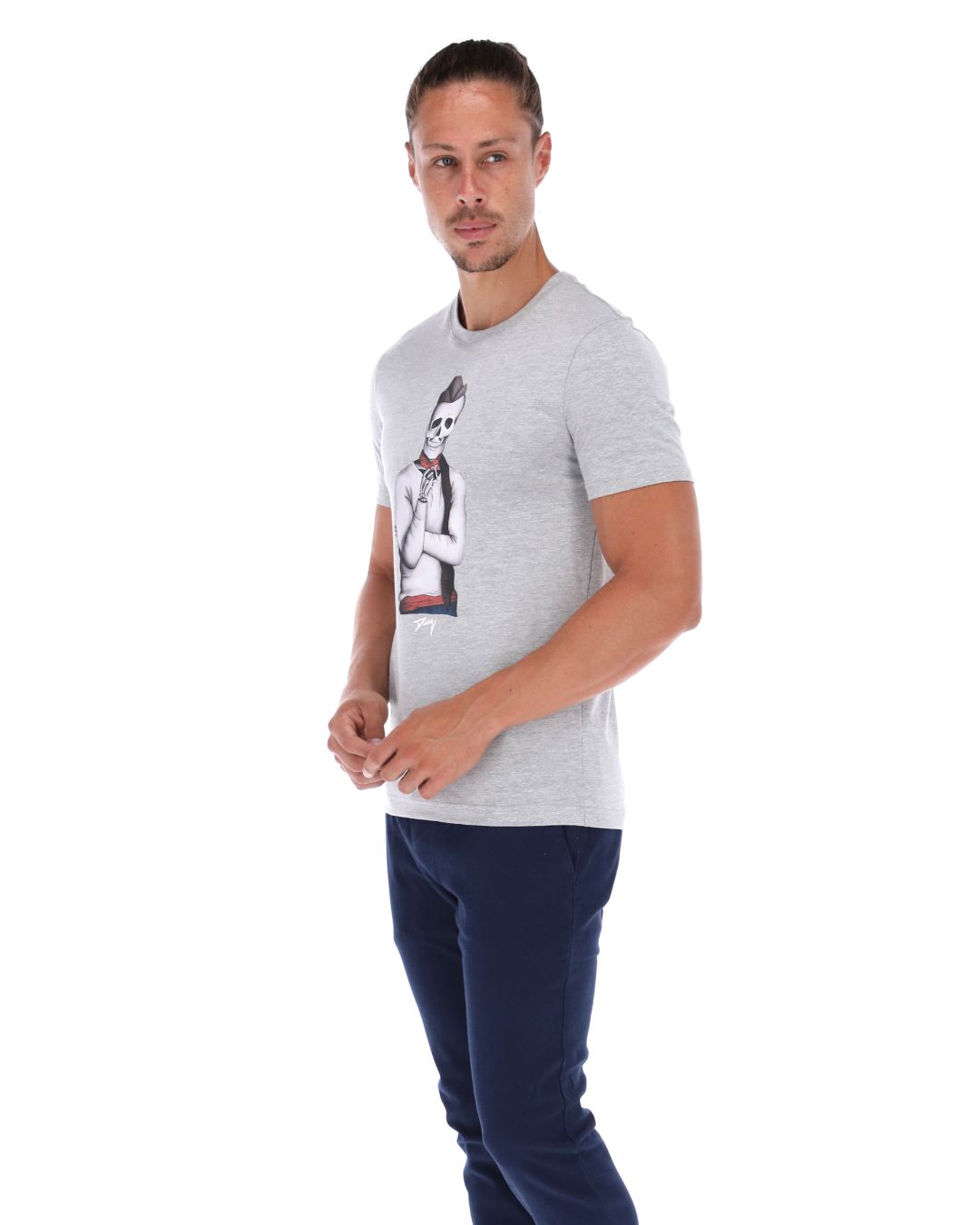 Men's Print Short Sleeve Crew Neck T-Shirt Grey & White