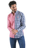 Men's Patchwork Long Sleeve Button Down Shirt White Blue & Red