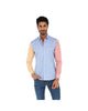 Men's Patchwork Long Sleeve Button Down Shirt Blue Red & Yellow