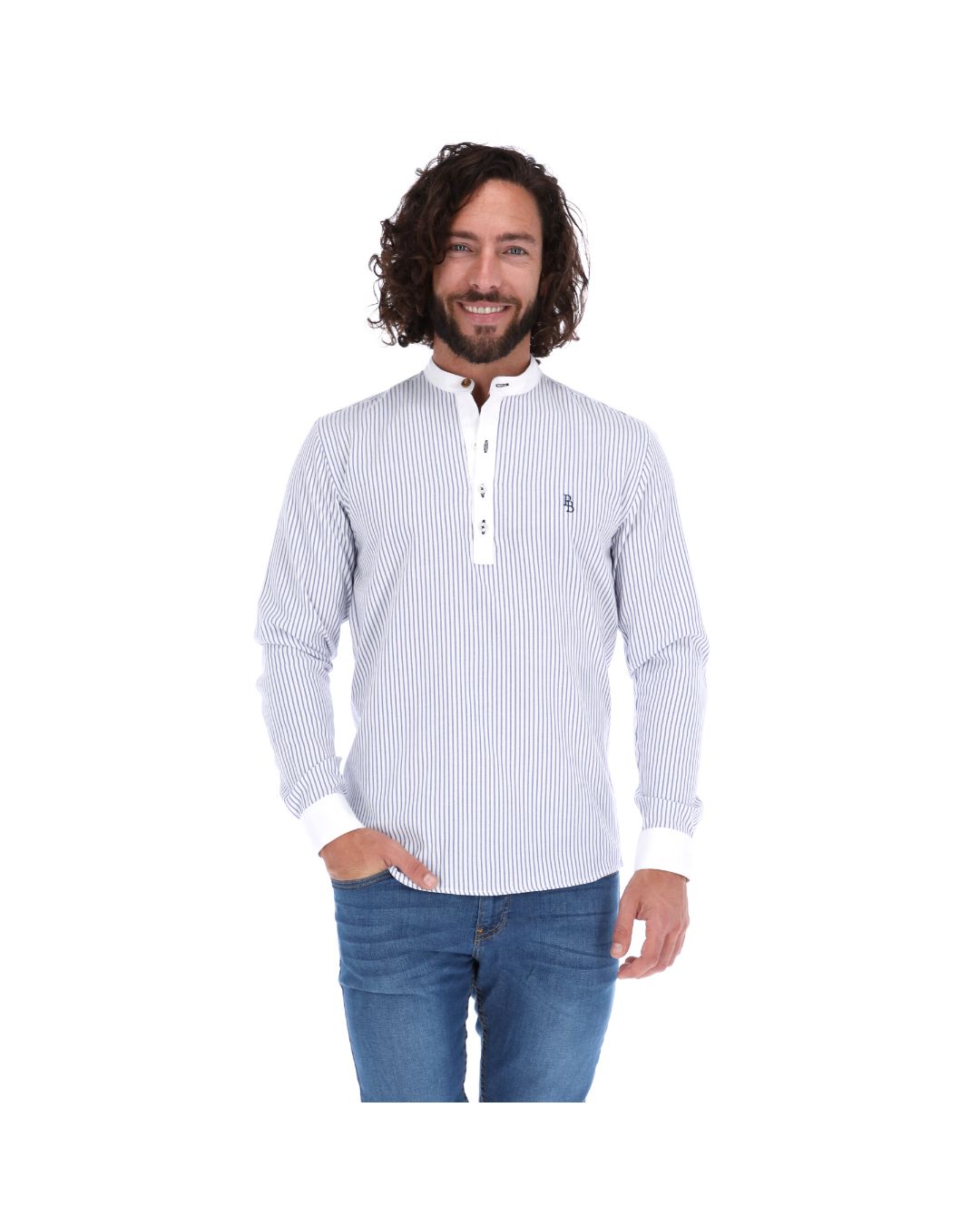 Men's Stripes Long Sleeve Button Down Shirt White & Blue