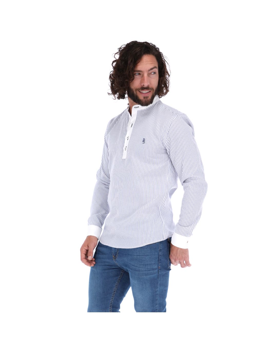 Men's Stripes Long Sleeve Button Down Shirt White & Blue