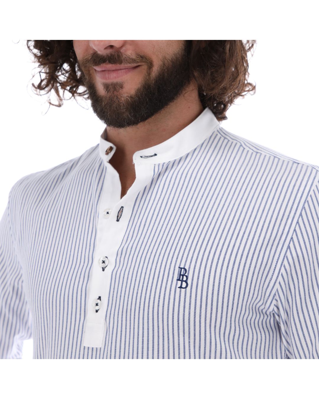 Men's Stripes Long Sleeve Button Down Shirt White & Blue