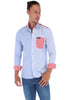 Men's Patchwork Long Sleeve Button Down Shirt Blue Red & White