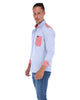 Men's Patchwork Long Sleeve Button Down Shirt Blue Red & White