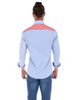 Men's Patchwork Long Sleeve Button Down Shirt Blue Red & White