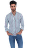 Men's Stripes Long Sleeve Button Down Shirt White Turquoise & Grey