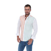Men's Stripes Long Sleeve Classic Button Down Shirt White Salmon & Green | Porto Blanco