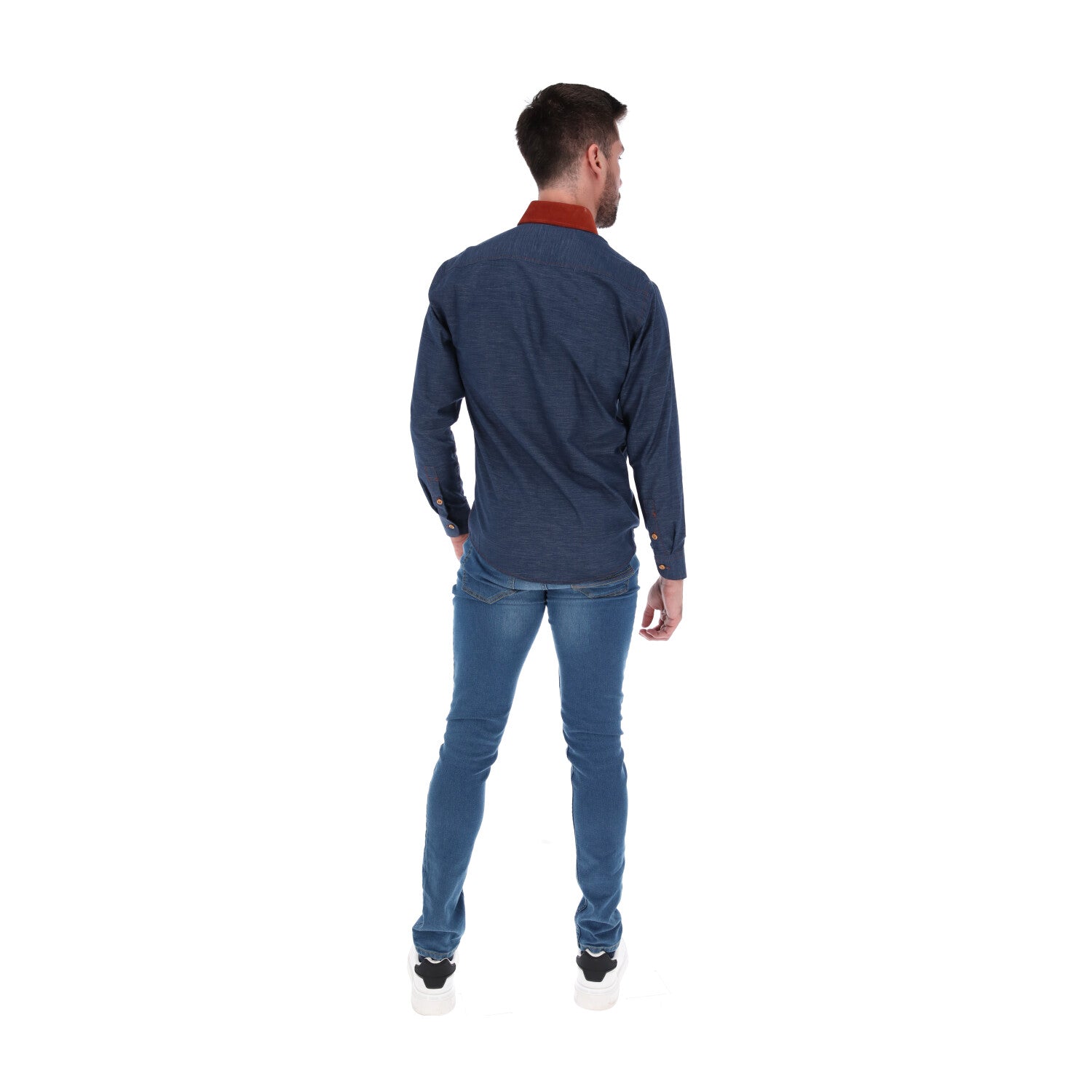 Men's Solid Long Sleeve Classic Button Down Shirt Blue & Burgundy | Porto Blanco
