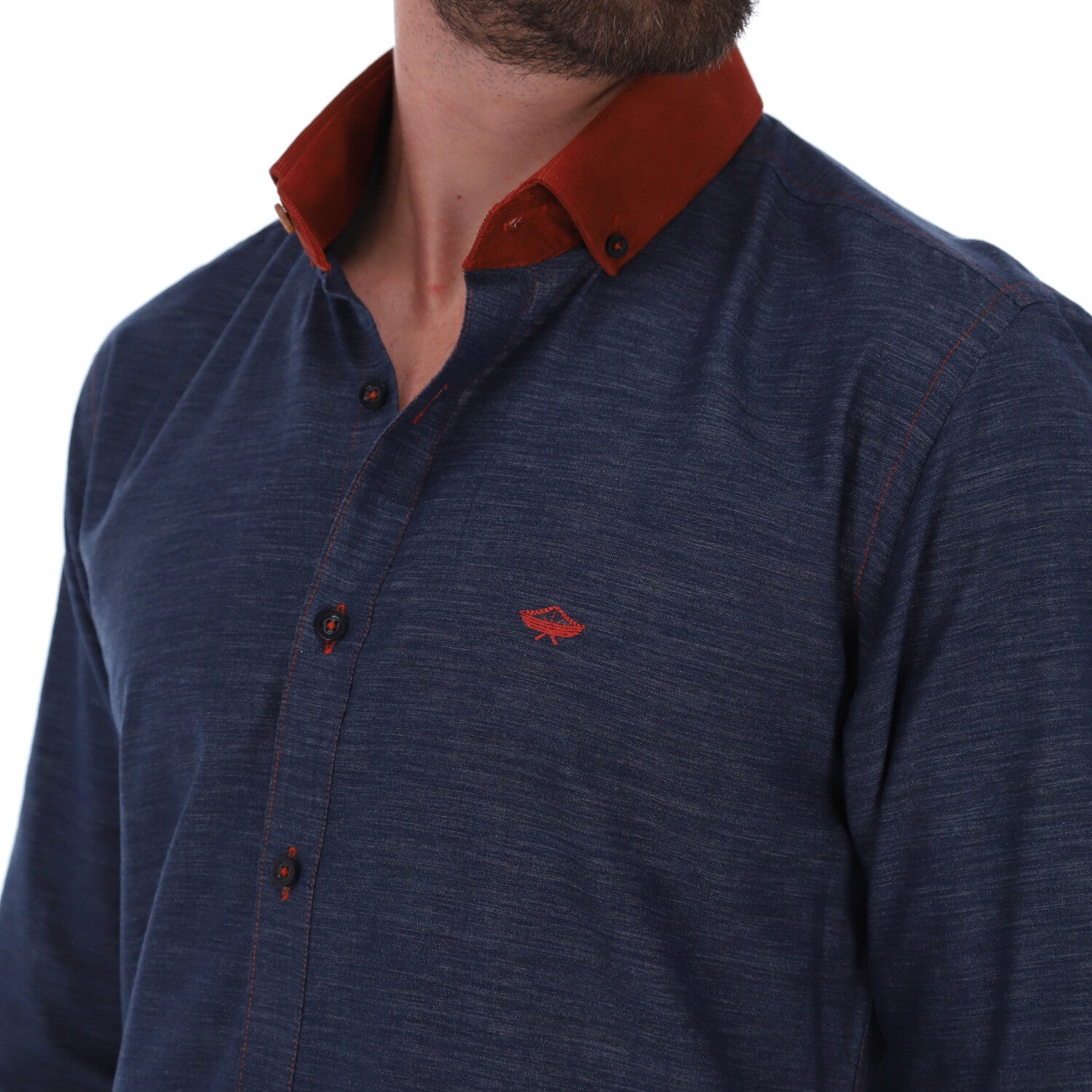 Men's Solid Long Sleeve Classic Button Down Shirt Blue & Burgundy | Porto Blanco
