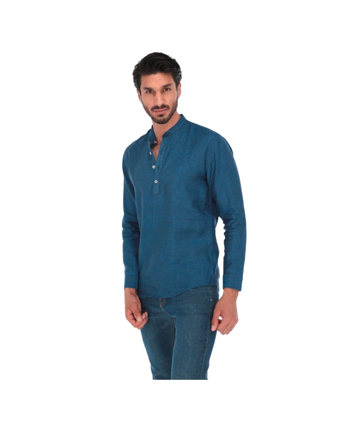Men's Solid Long Sleeve Button Down Shirt Blue