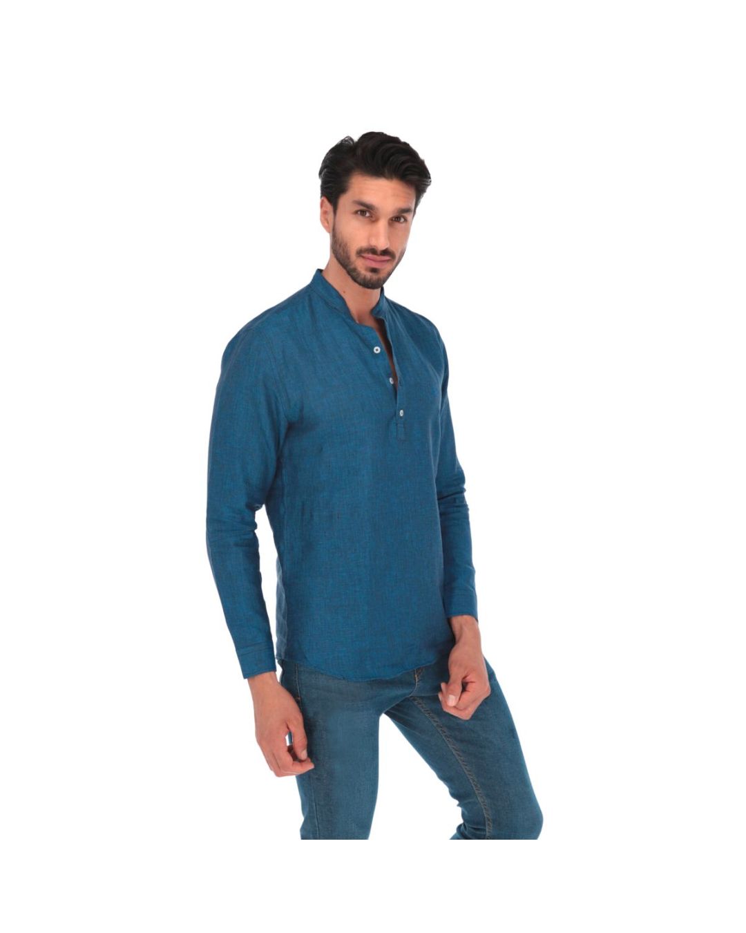 Men's Solid Long Sleeve Button Down Shirt Blue