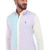 Men's Patchwork Long Sleeve Button Down Shirt Purple Green & Yellow